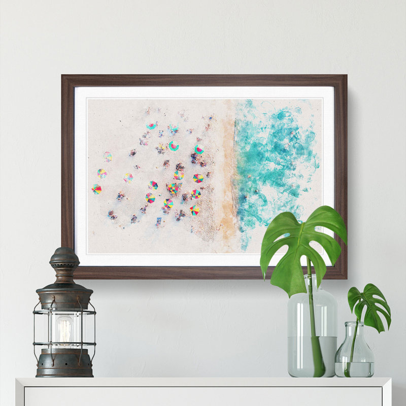 Miami Florida Beach Watercolour - Picture Frame Graphic Art Print, 33cm H x 45cm W x 2cm D, Walnut Framed