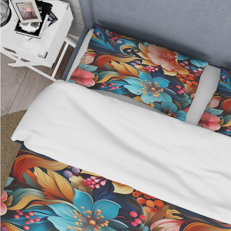 Ensemble de housse de couette éclectique Eclectic Hibiscus Fusion Frenzy I, Housse de couette pour grand lit et 2 taies décor