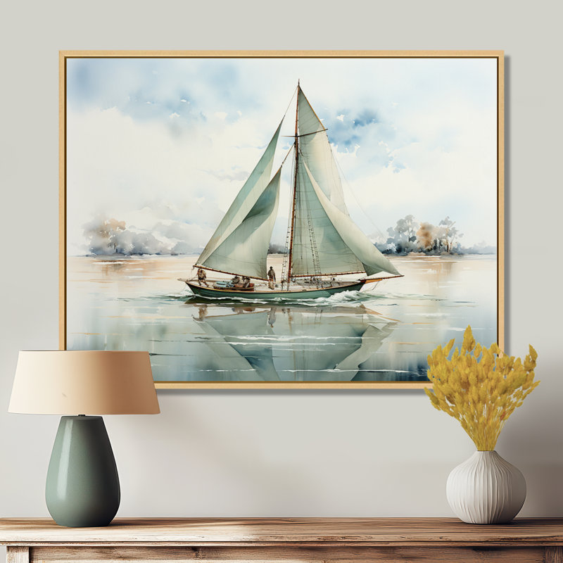 Mininmalisme voilier solitude II - décoration murale nautique et plage, H 12 po x l 20 po x P 1 po, Cadre flottant érable