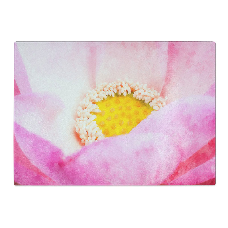Tempered Glass Pink Flower Chopping Board, 20 cm x 28.5 cm