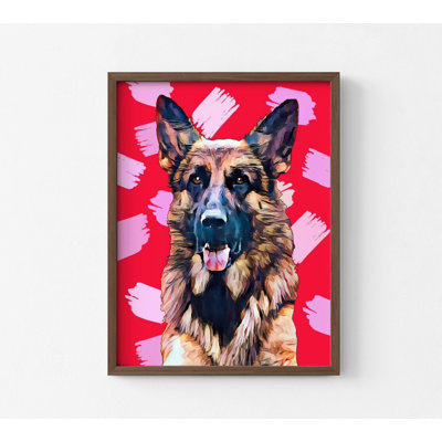 Magdalena Pop Dog par Kim Curationa, reproduction de portrait de chien de police, berger allemand, reproduction d'art, grand chien, affiche, rose vif