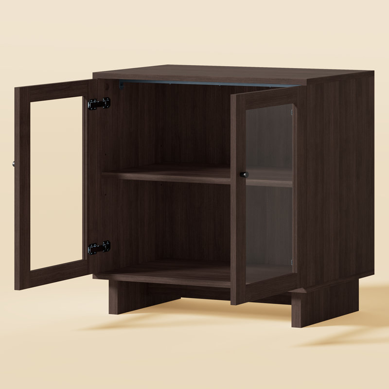 Buffet Almaguer de 80 cm de large avec porte vitrée, tablette réglable et fini grain de bois, noyer brun, Brun noyer
