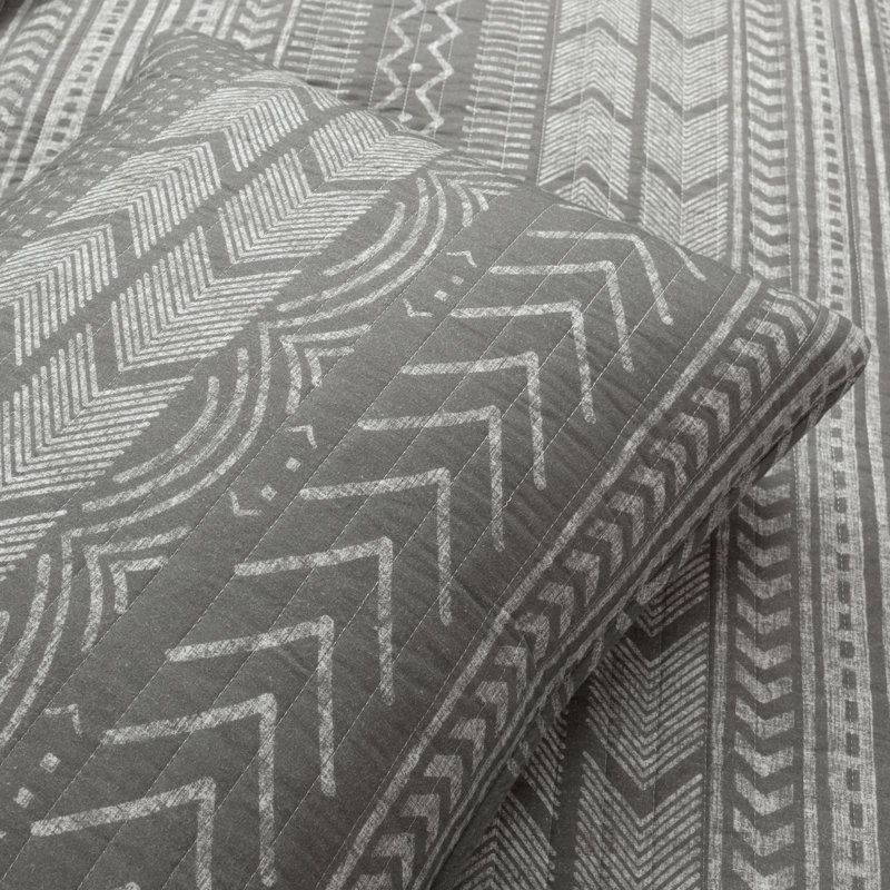 Hygge Geo Reversible Contemporary 3-Piece Quilt Set, Charcoal, Queen Quilt + 2 Standard Shams