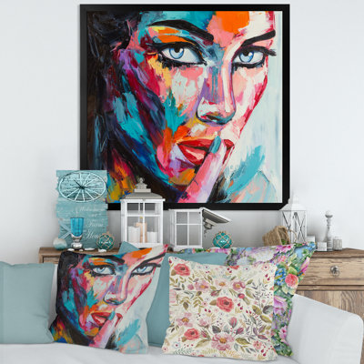 " Abstract Portrait Of Young Woman With Blue Eyes " Painting Print