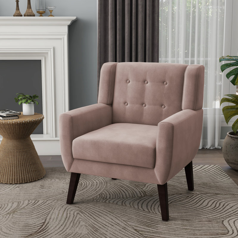 Fauteuil capitonné de 27,5 po de largeur Stephanny, Velours peau de rose