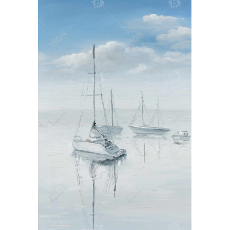 "Voiliers sur le lac tranquille" sur toile