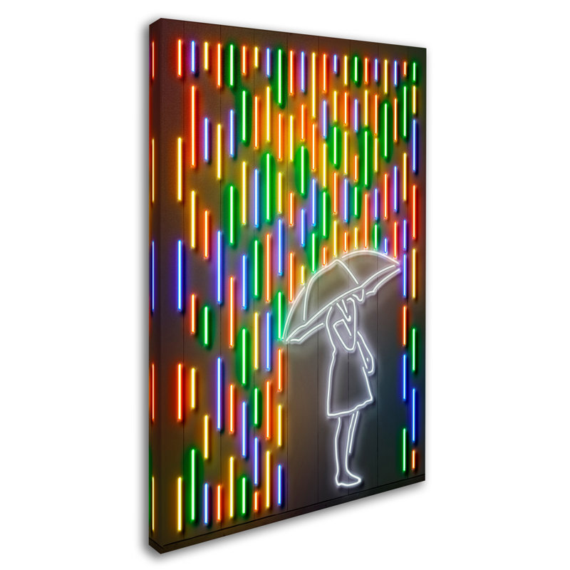 Colorful Neon Rain Wrapped Canvas Art, 22 x 32 Inches