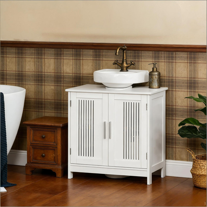 Home Bathroom Cabinet,Under Sink Pedestal Storage Cabinet, White