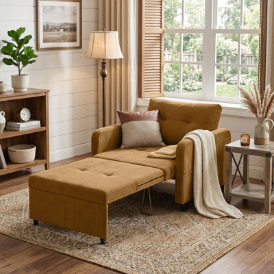 Zero Wall Clearance Sleeper Sofa, 75.6" Extra Long Convertible Armchair Bed with Deep Seat, 2-Step Easy Transformation Single Sofa for Small Spaces, Brown
