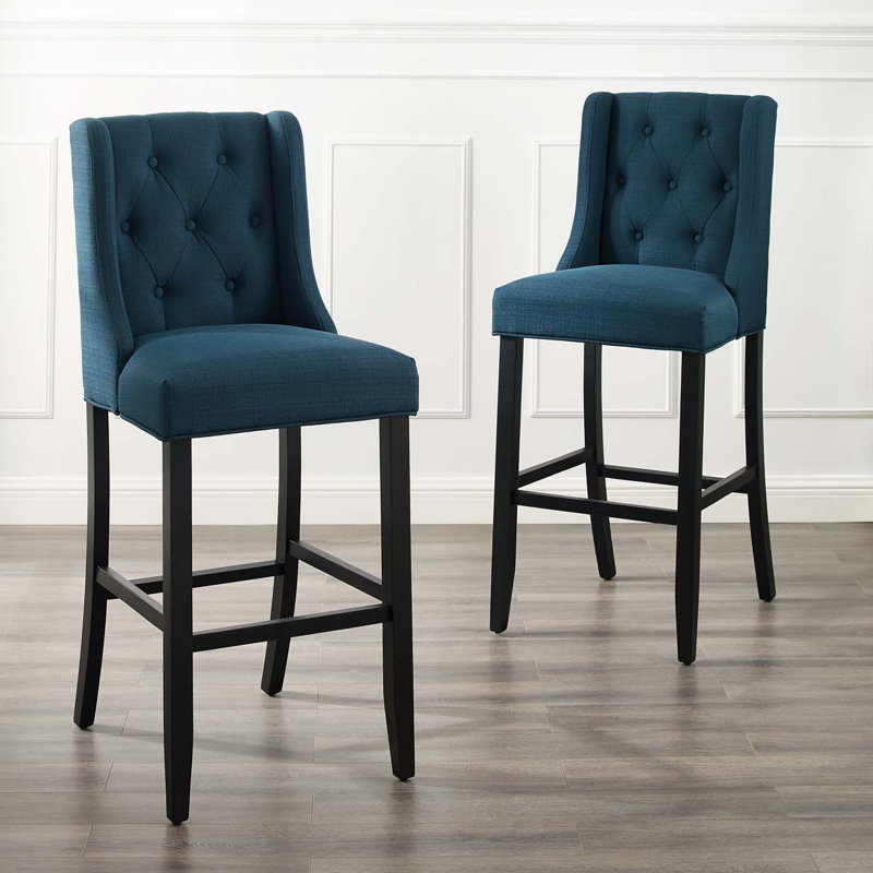 Baronet Bar Stool Upholstered Fabric, Azure