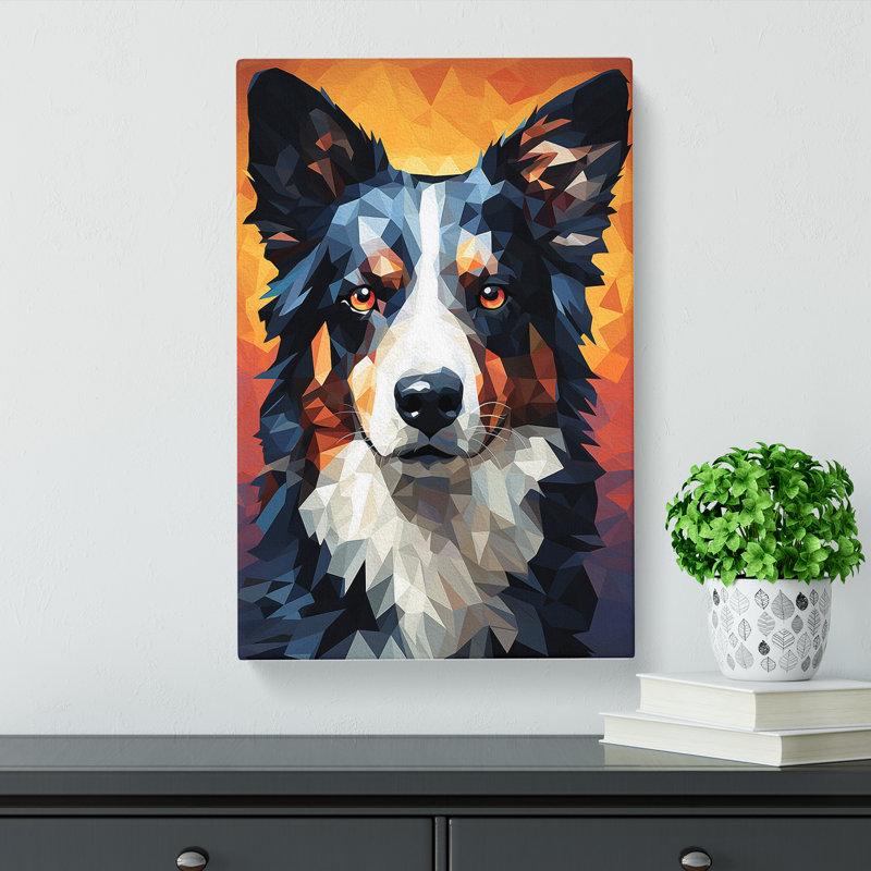 Border Collie Geometric - No Frame Print, 76cm H x 50cm W x 3cm D