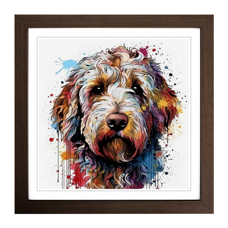 Labradoodle Graphic No.1 - Single Picture Frame Print on Wood, Walnut