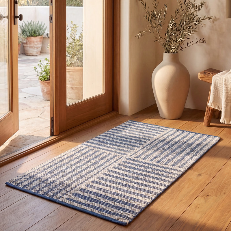 Tapis rayé en laine et coton tissé à la main Karpeta , Rectangle 3 pi x 5 pi