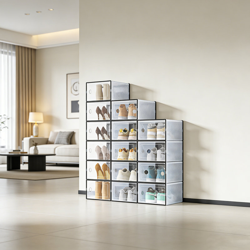 Stackable Shoe Boxes, 15-Pack With Lids