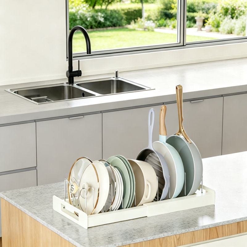 Expandable Pot and Pan Organizer Inside Cabinet