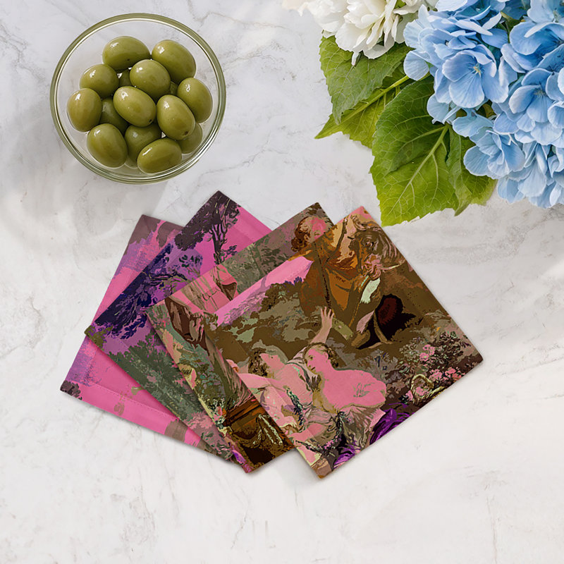 Cyprus Picnic Cotton Sateen Cocktail Napkins, Pop Pink