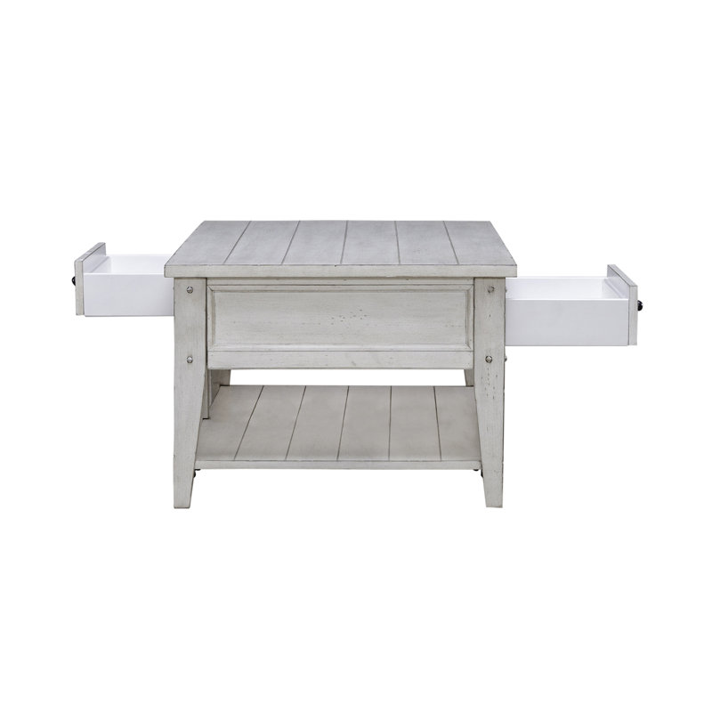 Table basse Laron avec deux tiroirs traversants Laron, Blanc