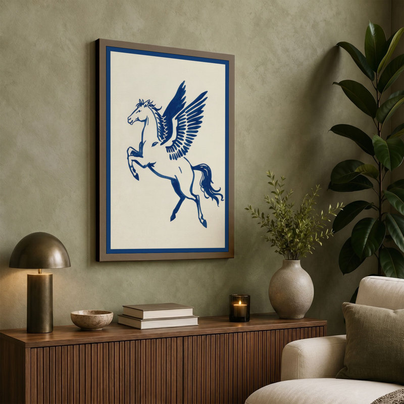 Winged Horse Rising Minimalist - Wrapped Canvas, 30x20 - 76.2 x 50.8 cm, Sage Border