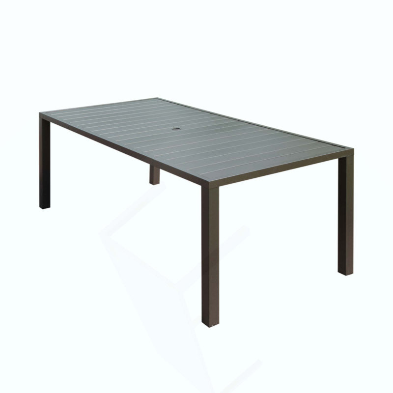 Outdoor Dining Table For 8 Person,Square Slatted Metal Patio Table For Deck Garden Lawn Backyard Use With Umbrella Hole