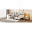 Lit de jour en bois double avec 3 tiroirs, ports USB et bureau, blanc-990568556