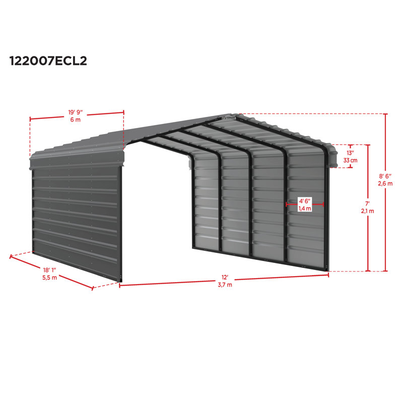 Steel Carport With 2 Side Wall Kits, 12X20X7, White