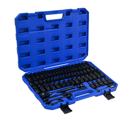 Air Tool And Accessories Kit Of 67 Pieces, Long Short , Universal Extension Rods, , Ratchet Wrenches, Quick Couplings In Black Blue For Shop Maintenance Garage Diy