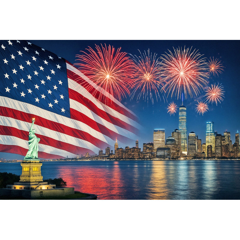Étoiles sur Manhattan - art sur toile avec feux d'artifice NYC, H 12 po x l 12 po