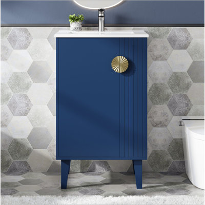 20-inch Bathroom Vanity with Ceramic Sink, Freestanding Single Vanity Set with Soft Closing Door, Chic Half-Moon Pulls, French Style