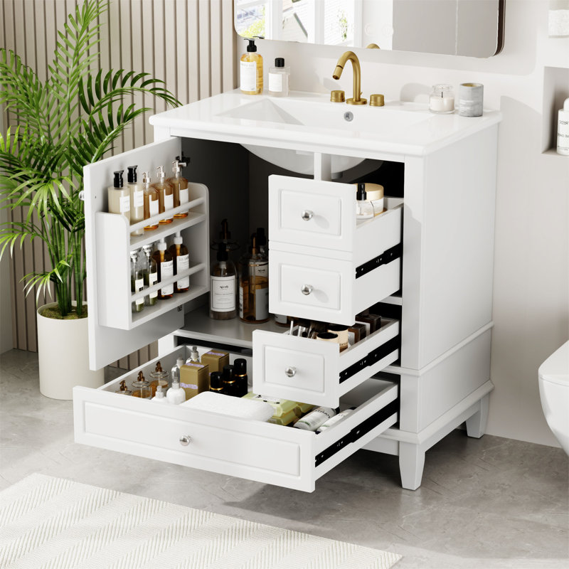 30" Bathroom Vanity With Sink, Argent argent, Blanc
