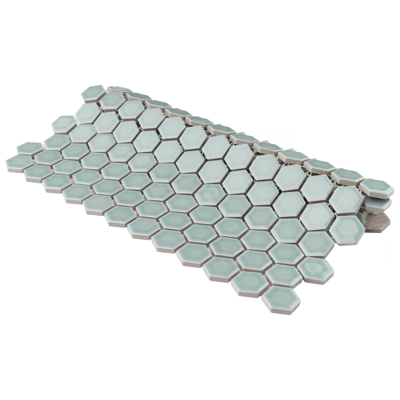 Tribeca 1" Hex Glossy 10-1/4 " x 11-7/8 " Porcelain Mosaic Floor and Wall Tile, Glossy Mist