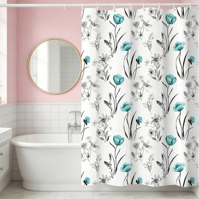 Plant Print Minimalist Bathroom Curtain, Machine Washable Spring Modern Shower Curtains, Waterproof Fabric Shower Curtain Set with Hooks, Modern Farmhouse Country Plant Leaves Bathroom Decor