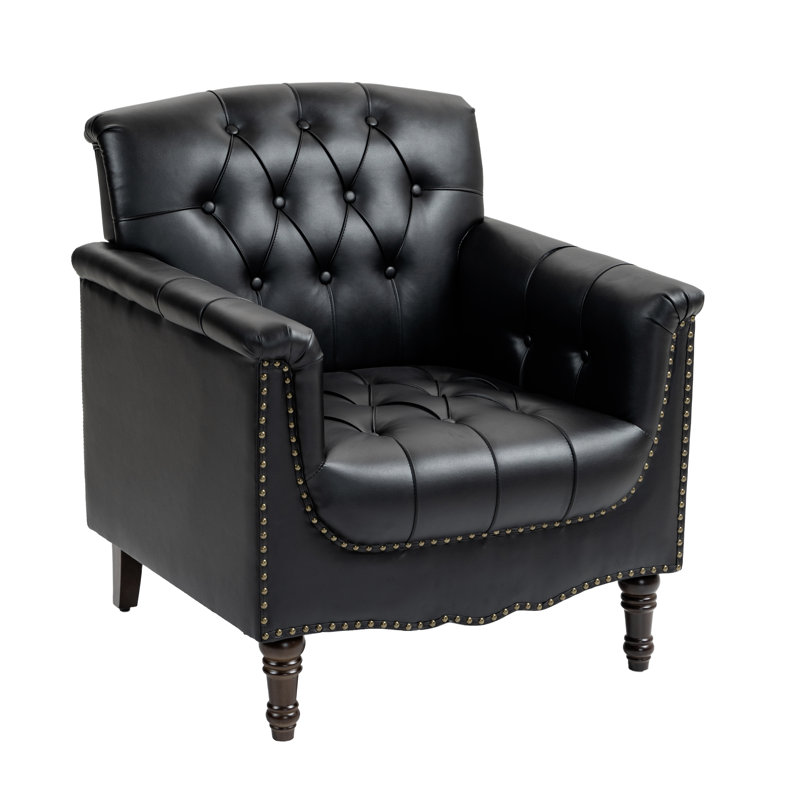 Edvardas 80Cm Wide Tufted Armchair, Black Faux Leather