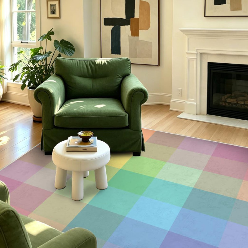 Clear Color Pastel Rainbow Abstract Art Blue Colorful Colors Colour Fabric Machine Washable Indoor Area Rug