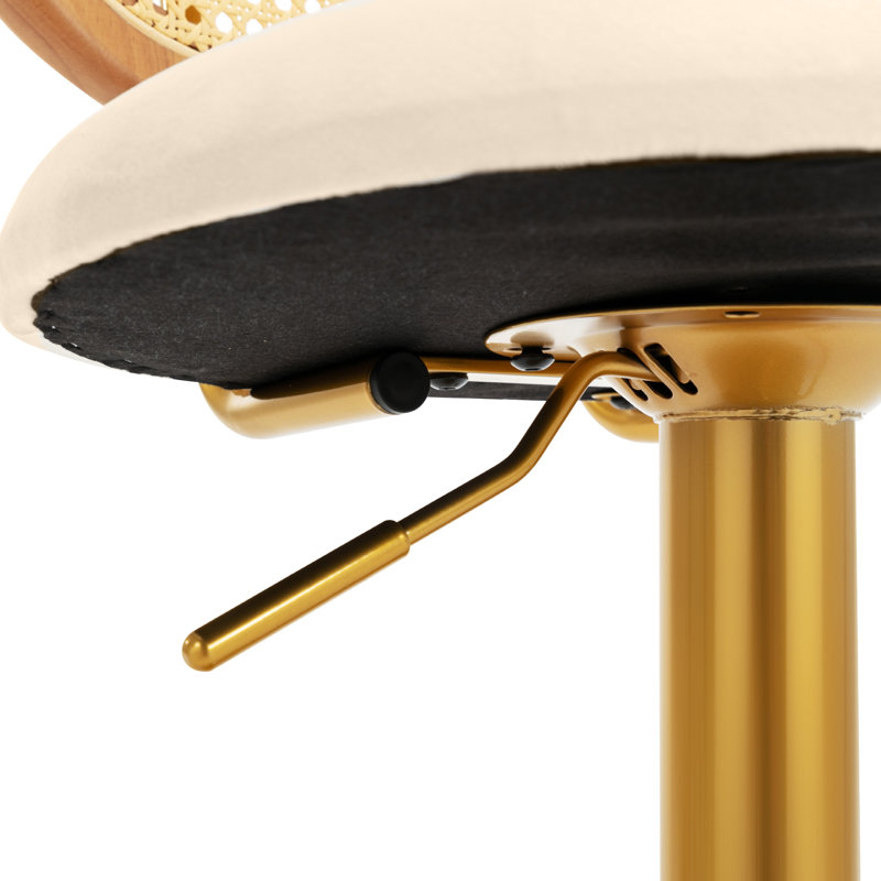 Atlis Swivel Upholstered Velvet Adjustable Height Bar Stool with Steel Frame, Beige