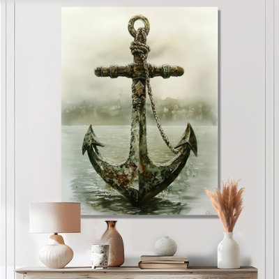 «Pirate Anchor In The Fog III» - Décoration murale en métal bord de mer, impression métallique nautique