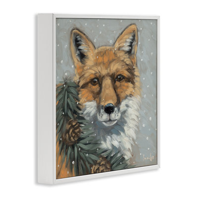 «Fox with Snowy Pinecones», art de la giclée encadrée par Sara G. Designs