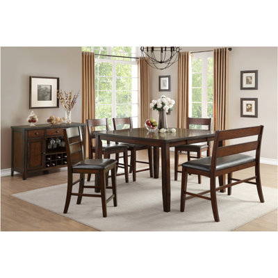Pasko Azaria Dark-Brown Faux Leather Upholstered Seat Rectangular Counter Height Dining Room Set by Wildon Home
