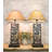 Set Of 2 Rustic Western Pinecone On Branches Wood Metal Bedside Table Lamps