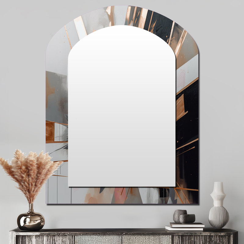 Décoration de miroir en forme d'arche linéaire rose et or rose II, 43 po x 33 po