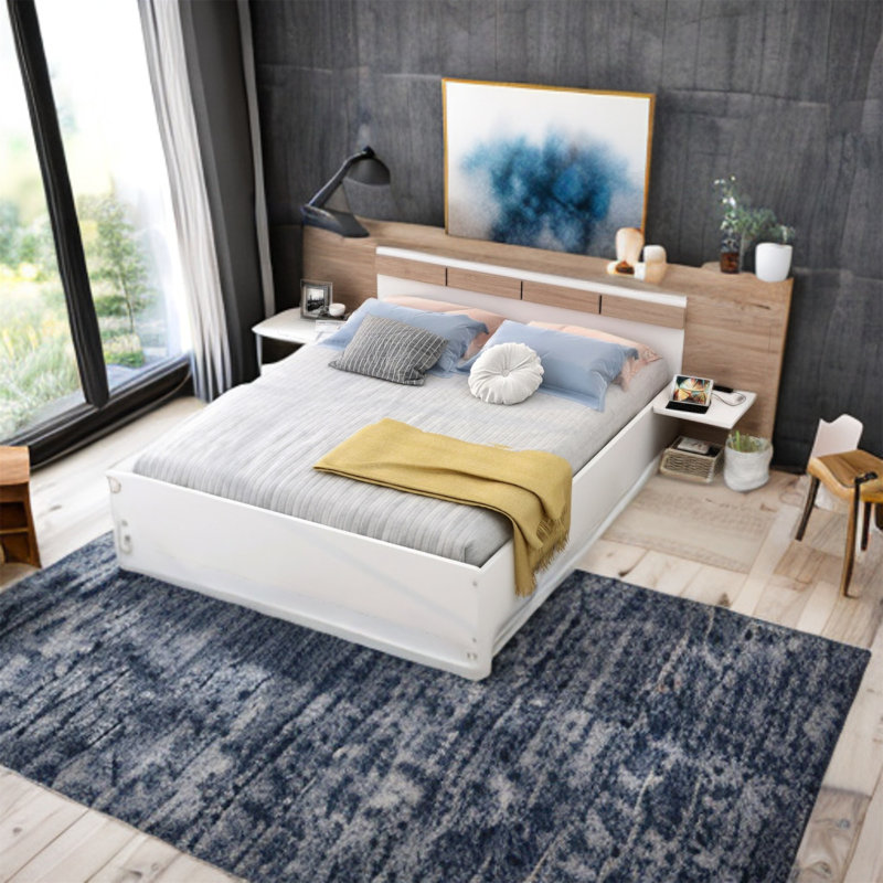 Grand lit plateforme avec rangement, Blanc