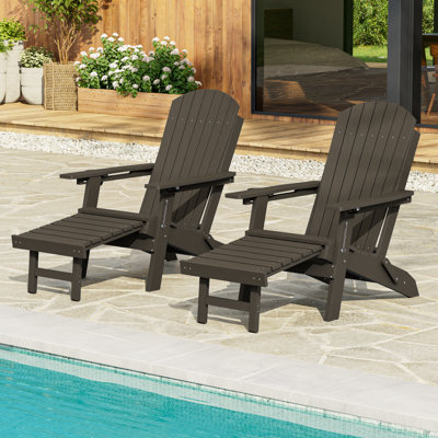 Chaise pliante Adirondack avec repose-pieds rétractable et porte-gobelet, réglable à 3 positions pour le patio, assise extérieure toutes saisons