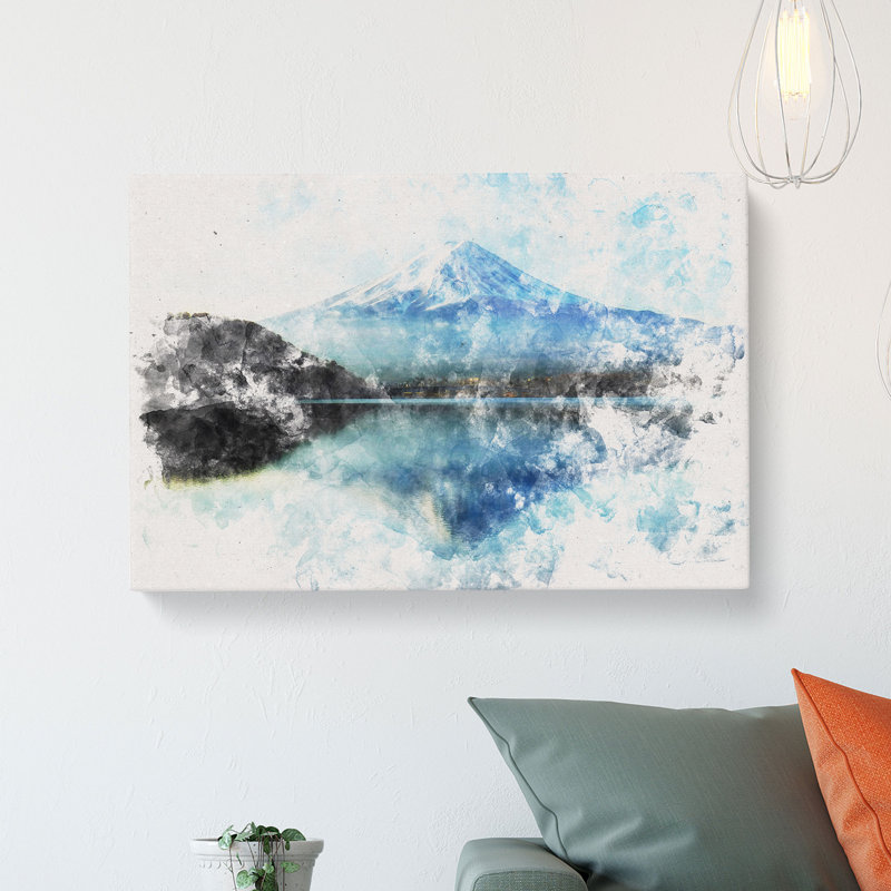 Mount Fuji In Japan Watercolour - Wrapped Canvas Print, 35cm H x 50cm W x 3cm D