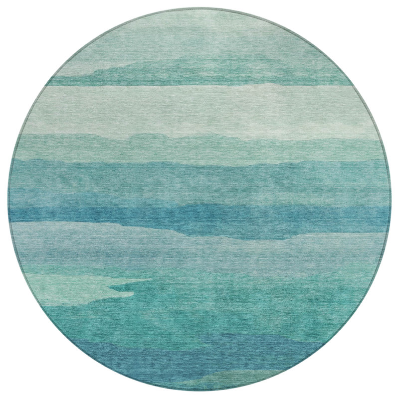 Machine Washable Indoor/Outdoor Christain ACN1254 Turquoise Rug, Round 8'