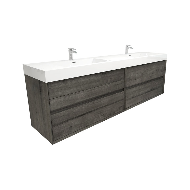 83.4'' Double Bathroom Vanity with Acrylic Top, Somoke Oak