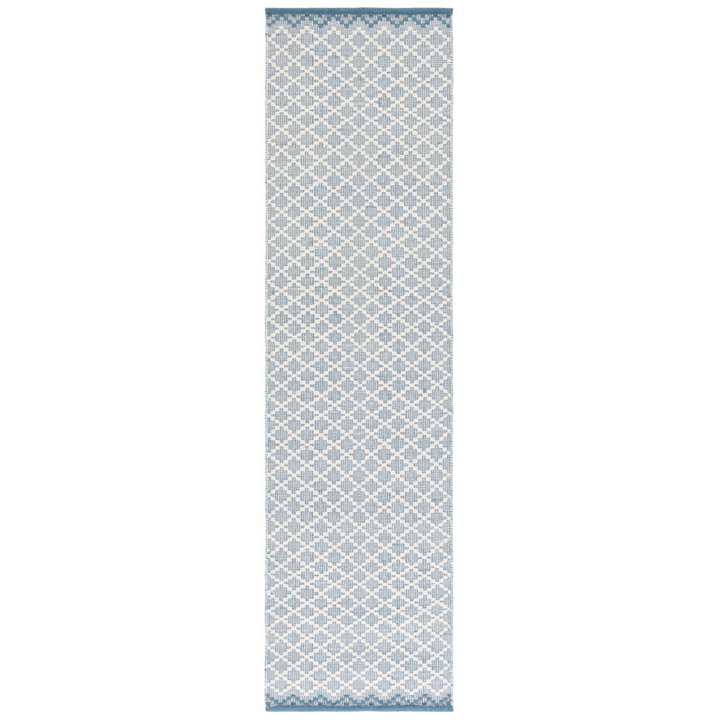 Dejon Hand Woven Wool/Cotton Geometric Rug in Blue/Ivory, Runner 2'3" x 9'