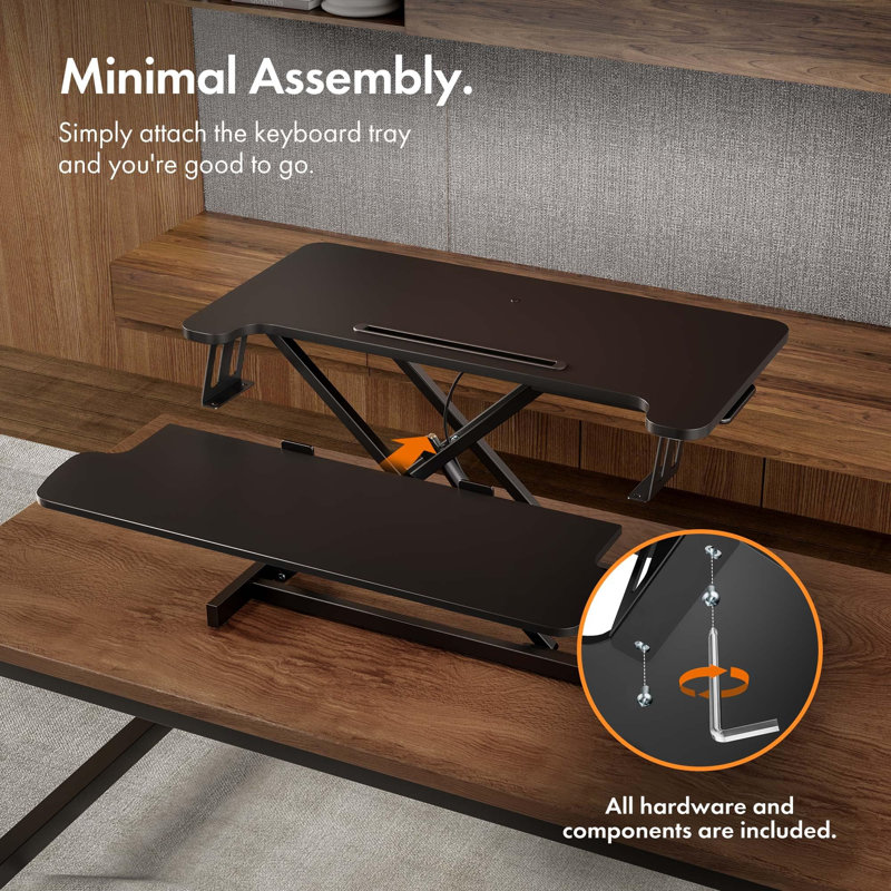 Adjustable Metal Base Standing Desk Converter, Black, Black