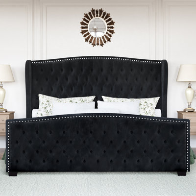 Platform Bed Frame With Wingback Headboard