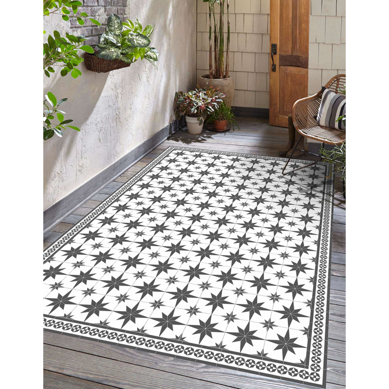 Beloit Geometric Vinyl Machine Printed Indoor / Outdoor Area Rug, Rectangle 140 x 200cm