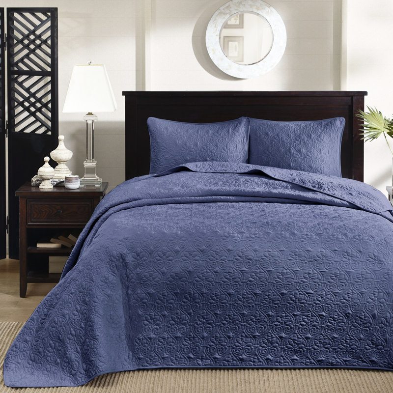 Couvre-lit double réversible bleu marine - rembourrage en tissu de coton pour une nuit de sommeil facile à nettoyer