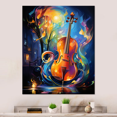 Orange And Blue Violin Harmony - Music Metal Wall Art